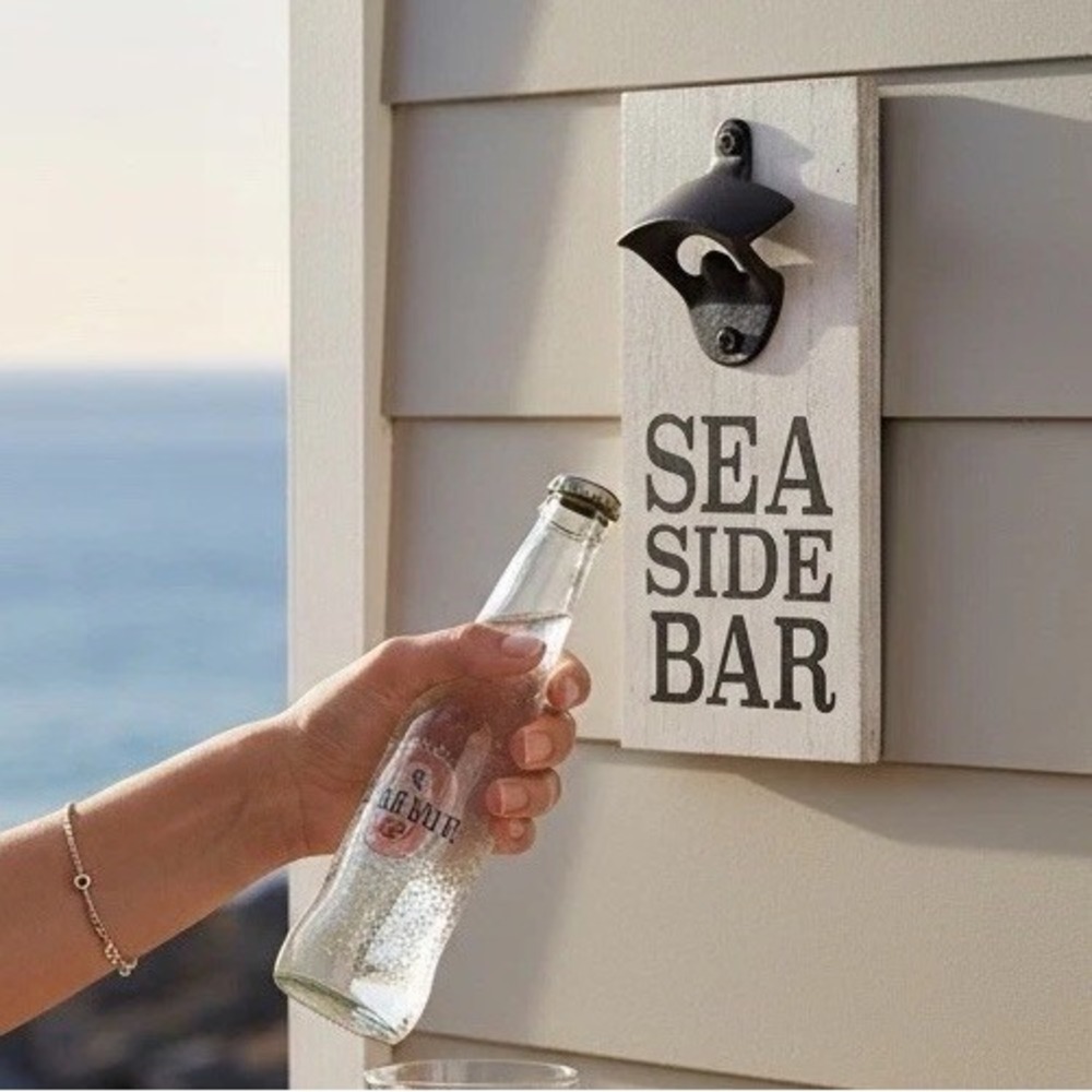 Sea Side Bar Wall Mounted Bottle Opener Bar Sign Nautical Soda Beer 9"x4" NEW